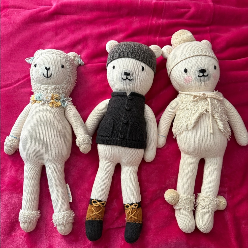 Charming Knit Bear Trio - Cream and Black Large Size